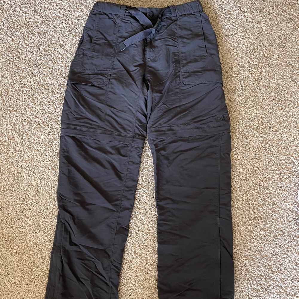 The NORTH FACE Convertible Cargo Pants Gray Nylon Zip Off Belted Hiking Mens M